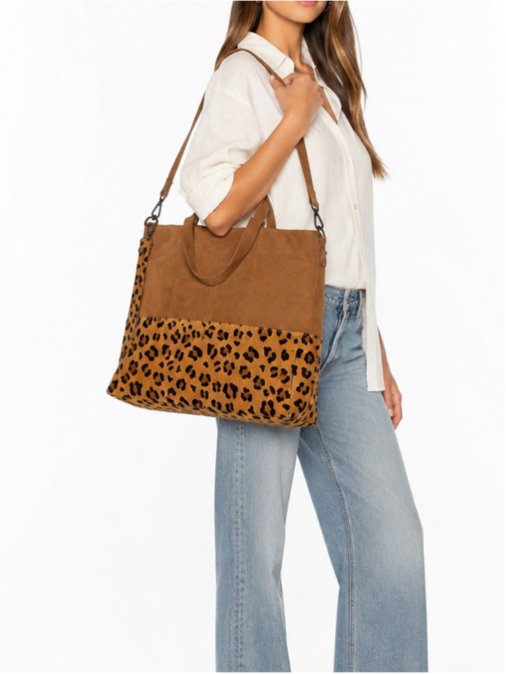 Stella Forest Leopard Haircalf & Suede Leather Tote Bag | Genuine Leather